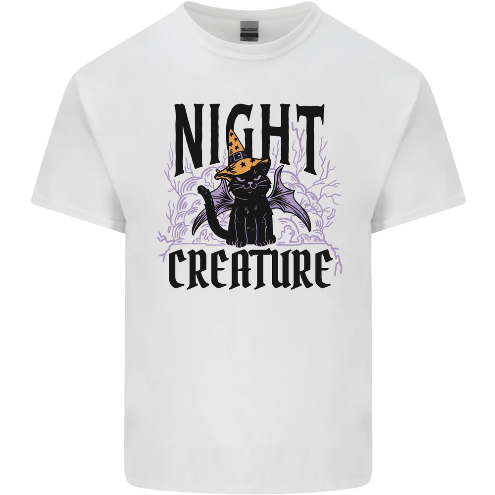 Halloween Cat Night Creature Witch Mens Cotton T-Shirt Tee Top