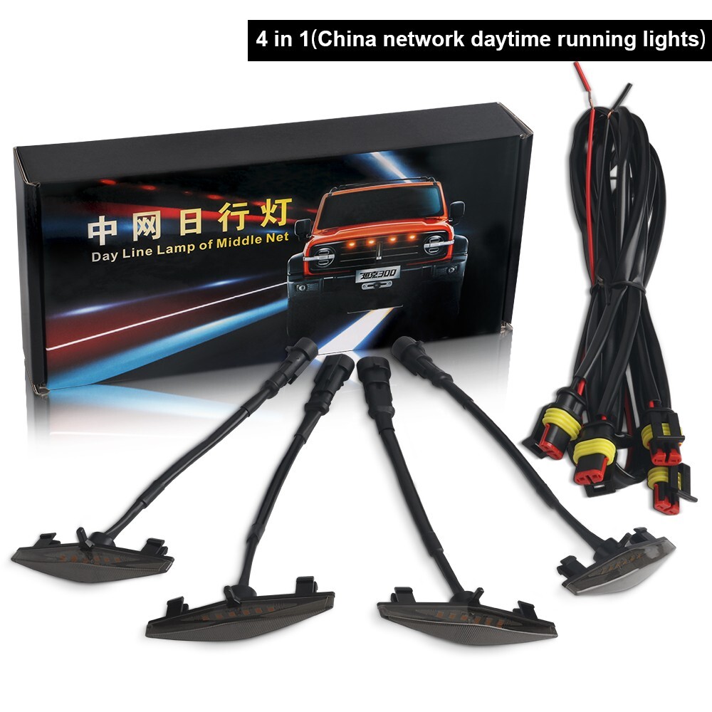 4Pcs Amber LED Front Grille Grill Daytime Running Lights Smoked Lens 3000K Truck