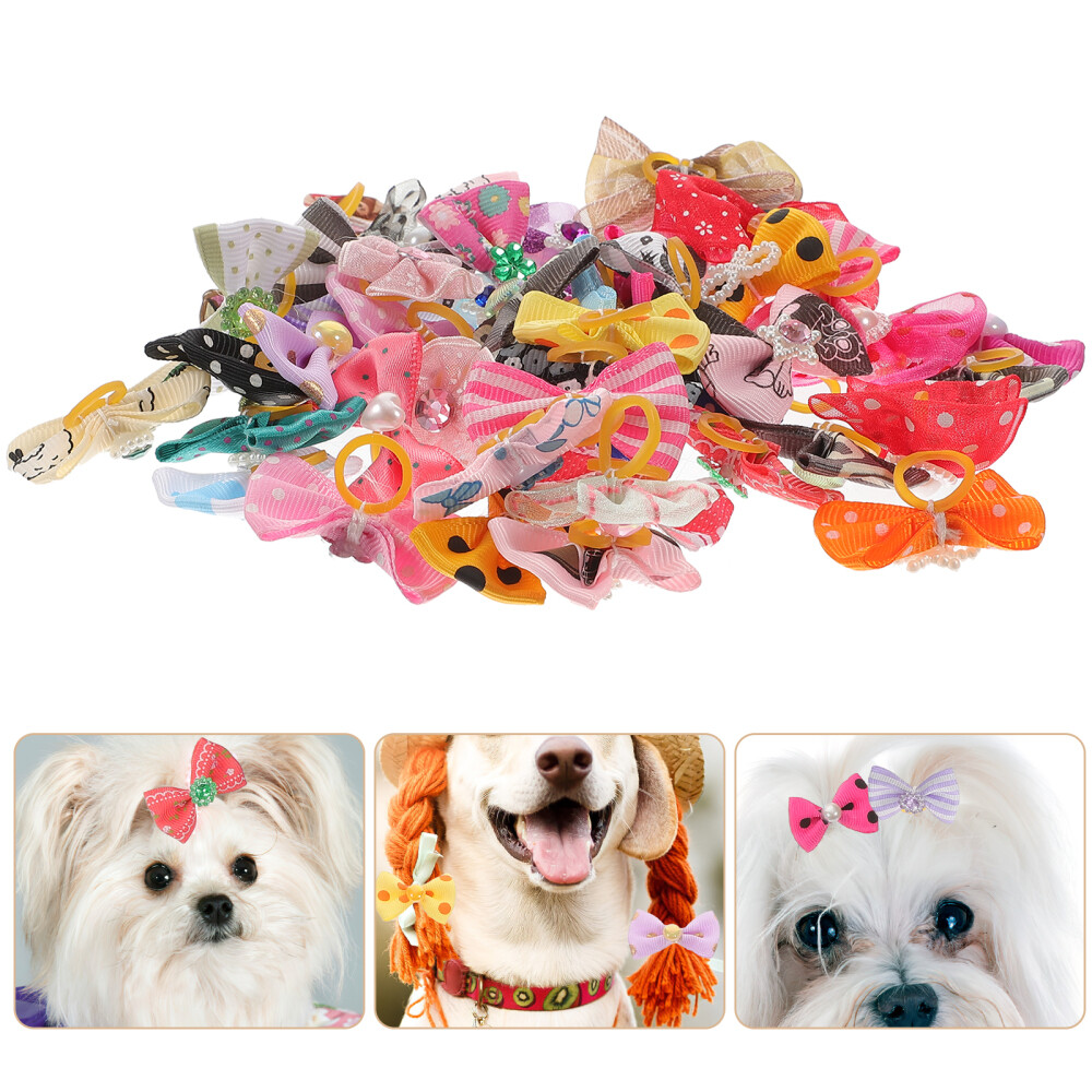 50 Pcs Tiny Hair Bows Dog Hair Clips Dog Grooming Bows Dog Barrettes Dog Bow