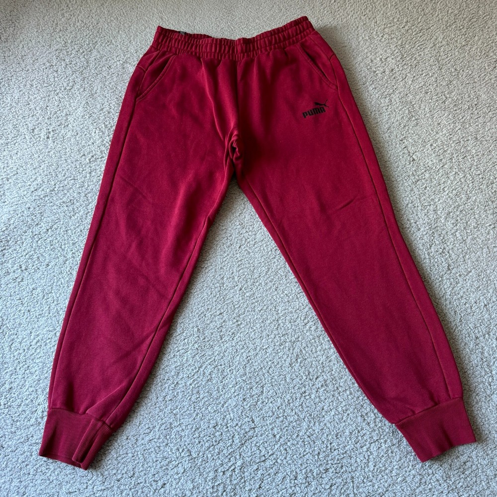 Puma Pants Mens Large Red Joggers Sweat Athletic Tapered Train Track Gym Lined