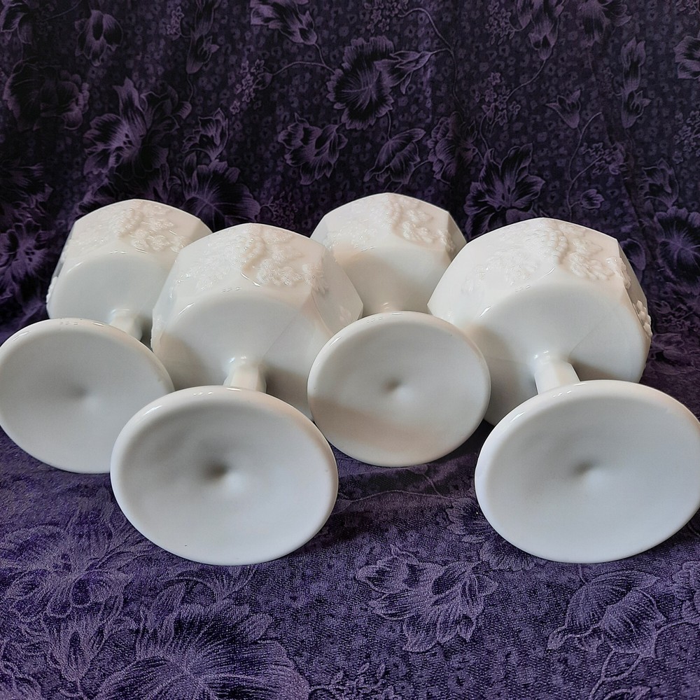 Westmoreland Milk Glass Vintage Dessert Cups Paneled Grape Footed x4