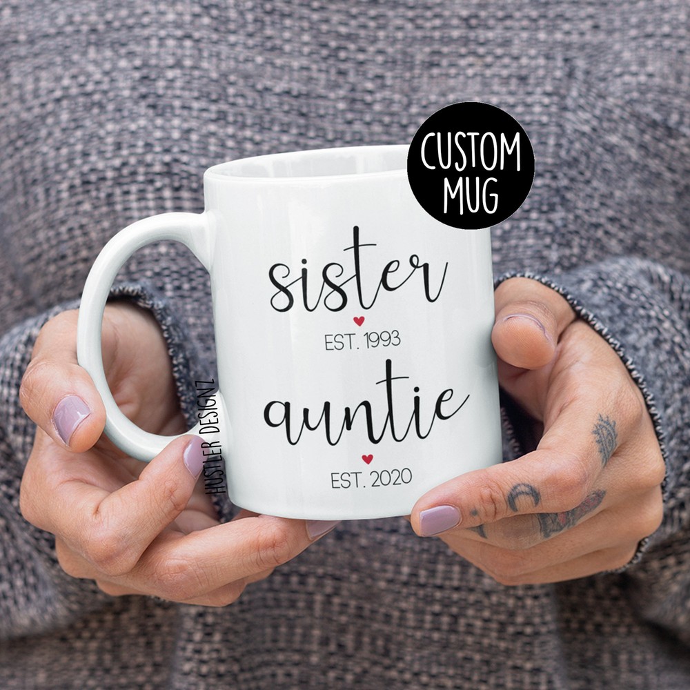 Sister Auntie Est Mug New Aunt Gift Pregnancy Announcement New Baby Announcement