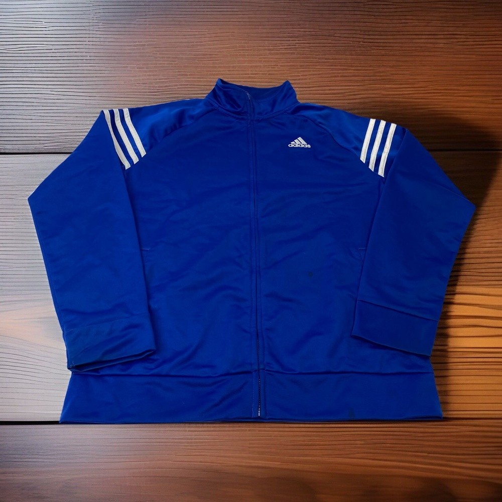 Adidas Youth Boys XL Extra Large Blue White Striped Mock Neck  Sweatshirt