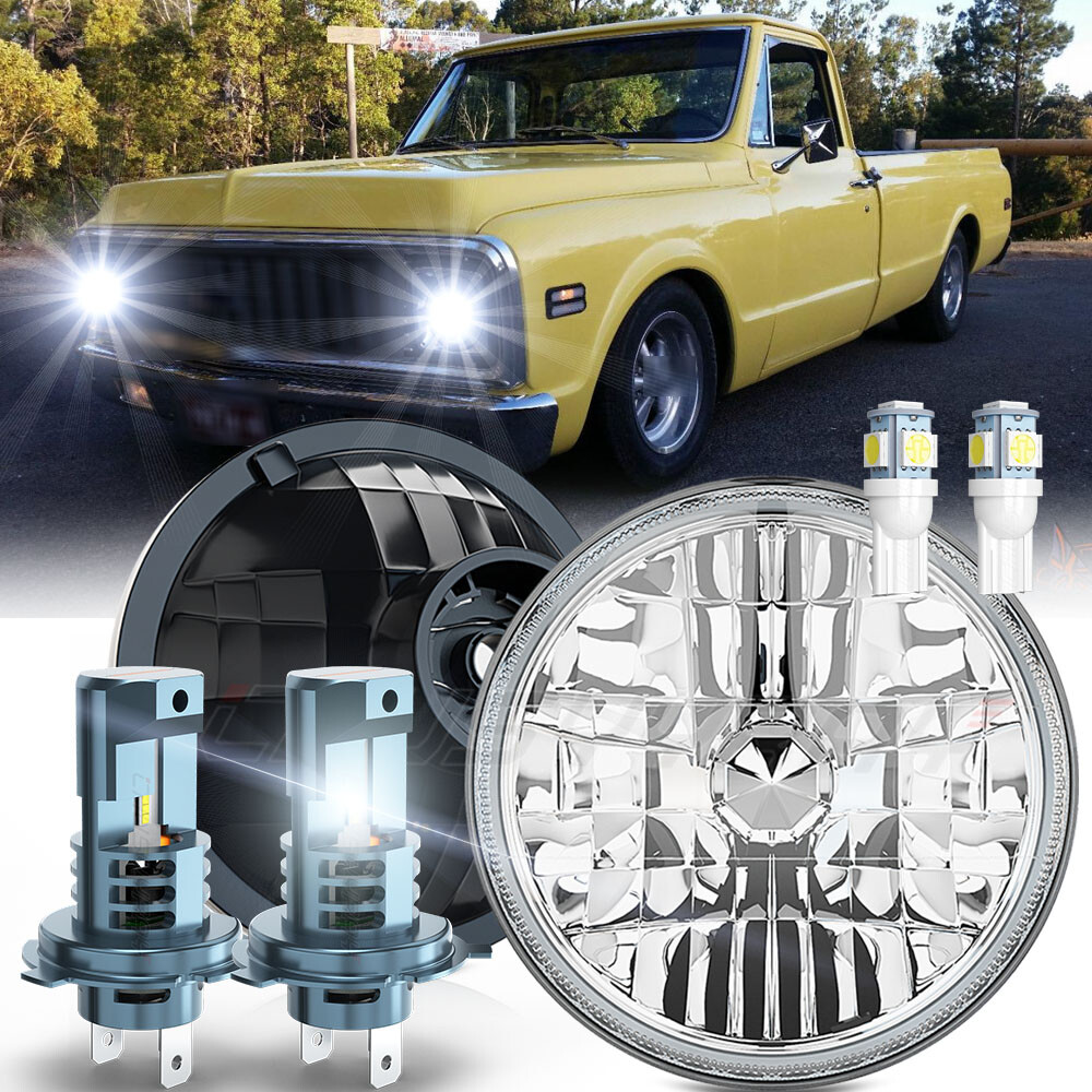 FIT for Chevy C10 C20 C30 K10 G20 7inch Round LED Headlights Hi/Lo Sealed Beam