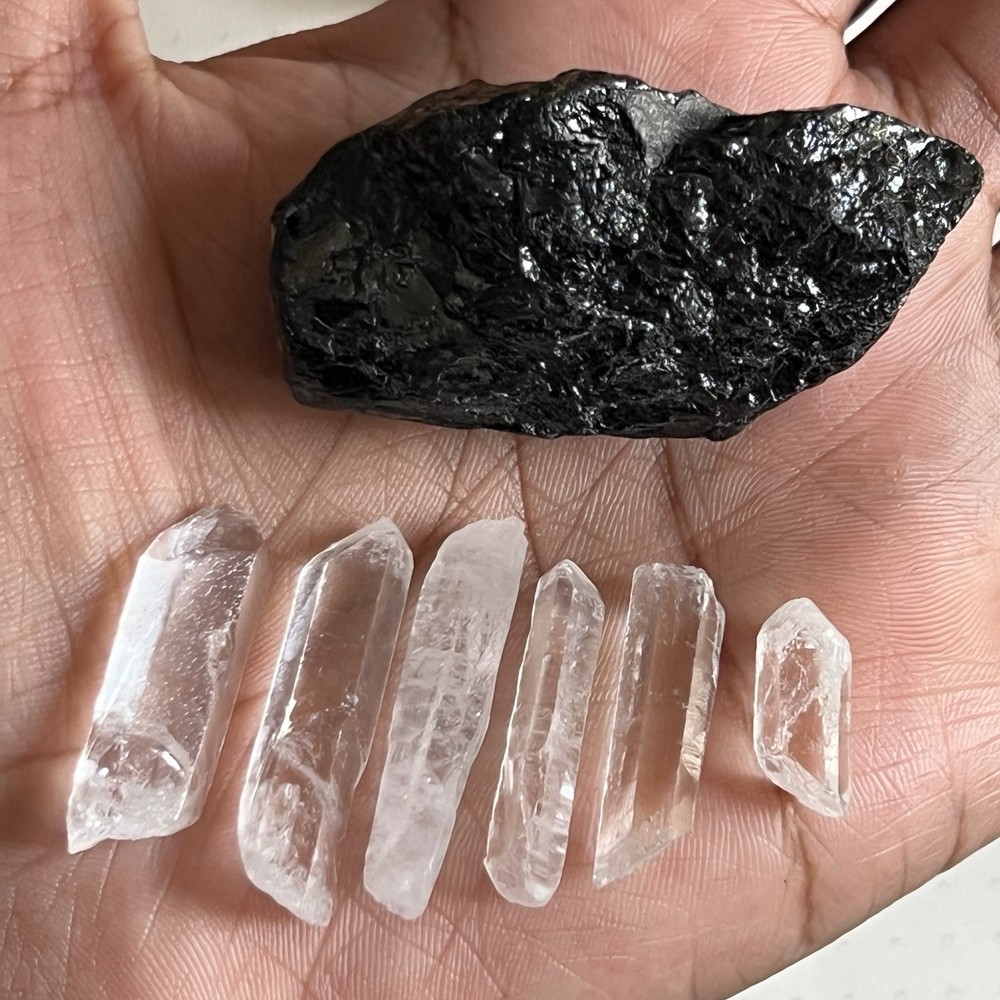 Black Tourmaline + Clear Quartz Mini Crystal Set
