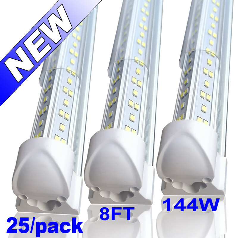 25 PC 8 Foot LED Shop Lights 144W Fixture 8ft T8 8' LED Tube Light Bulbs 6500K