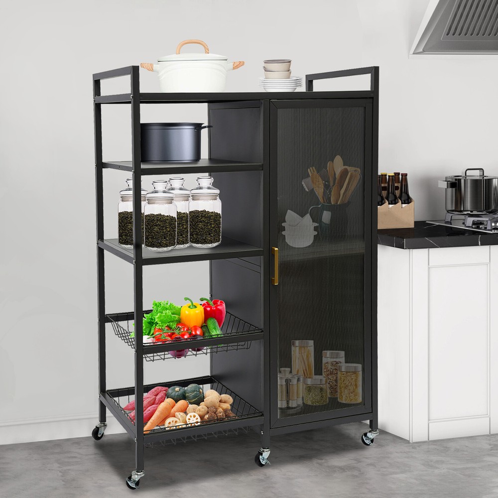Kitchen Storage Cabinet with Door Standing Shelf Organizer
