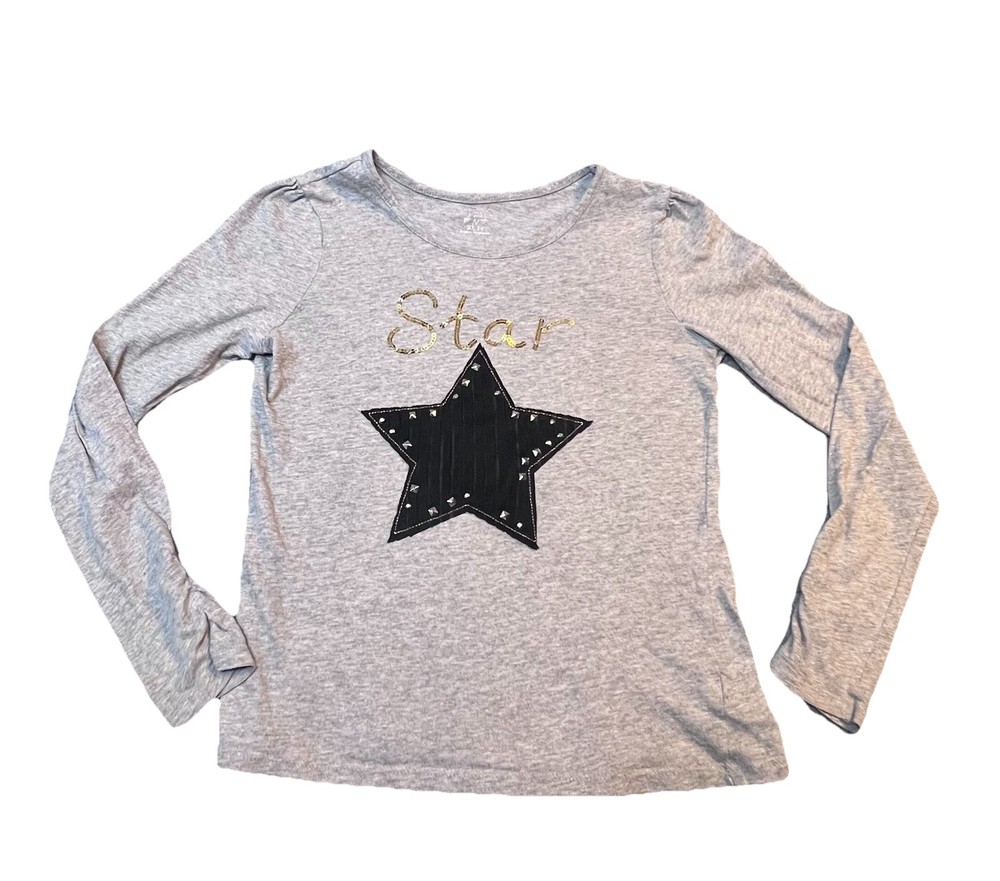 Children’s Place Long Sleeve Shirt Little Girls Size XL 14 Gray And Black Star