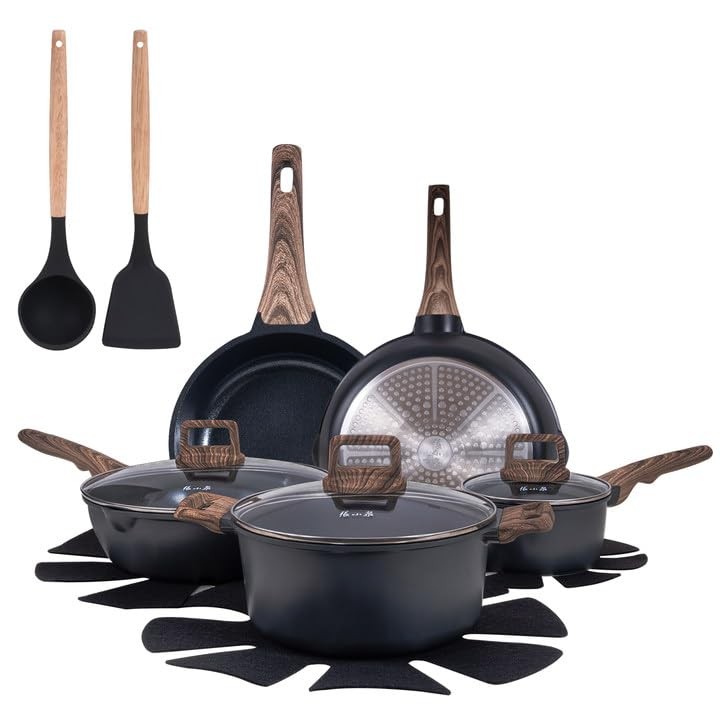 14-Piece Non-Toxic Cast Aluminum Non-Stick Cookware Set with Lids