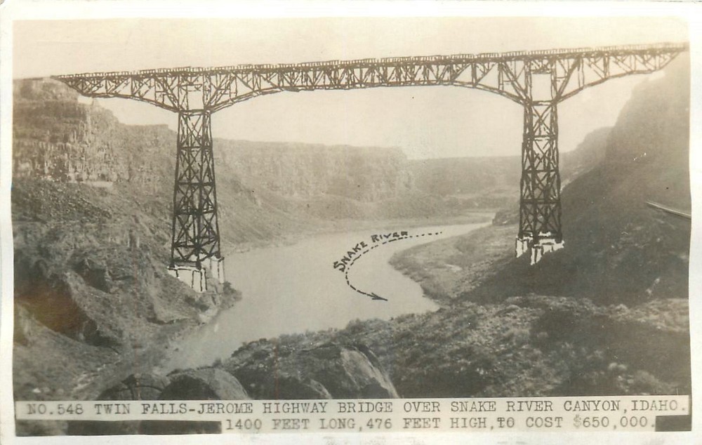 1920s Twin Falls Idaho Snake River Bridge Andrews Waco RPPC Postcard 25-8170