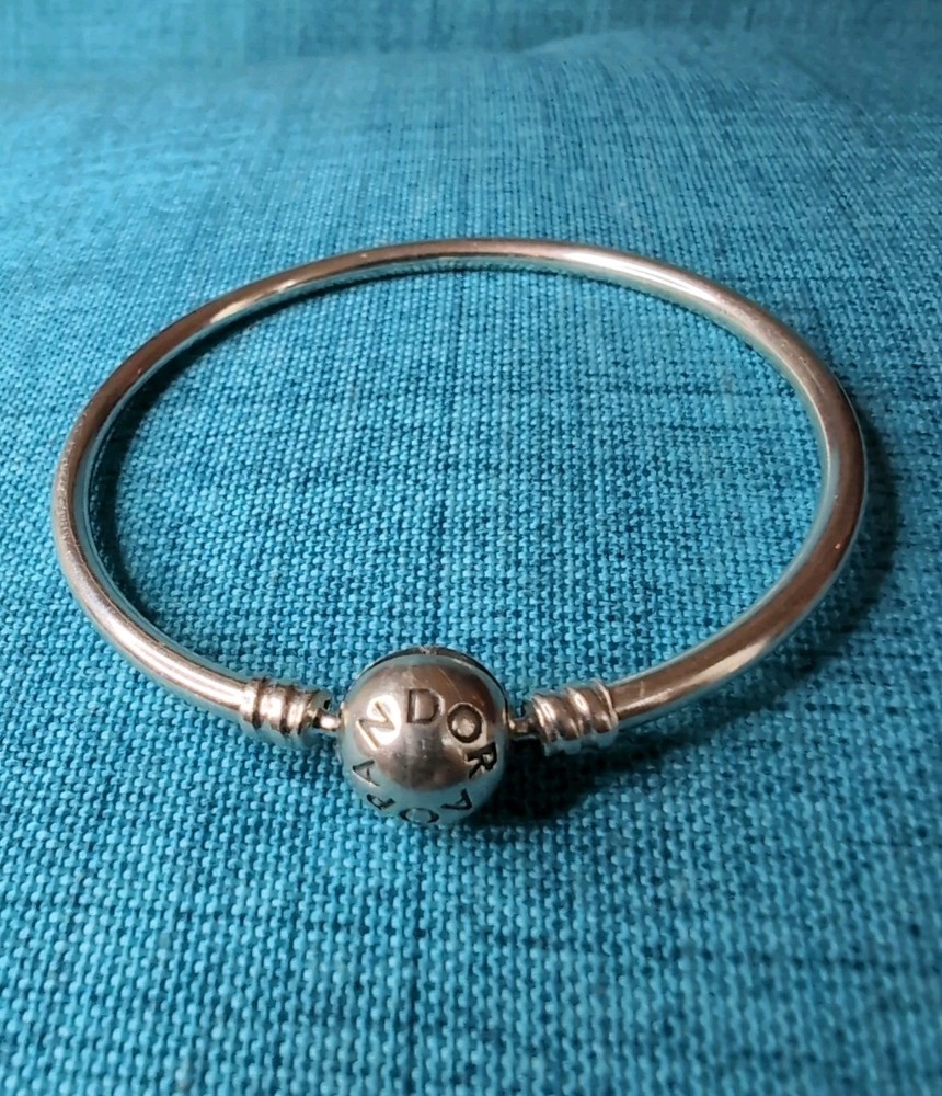 Genuine Silver Pandora Moments 'Unique as You Are' Solid Bangle Charm Bracelet