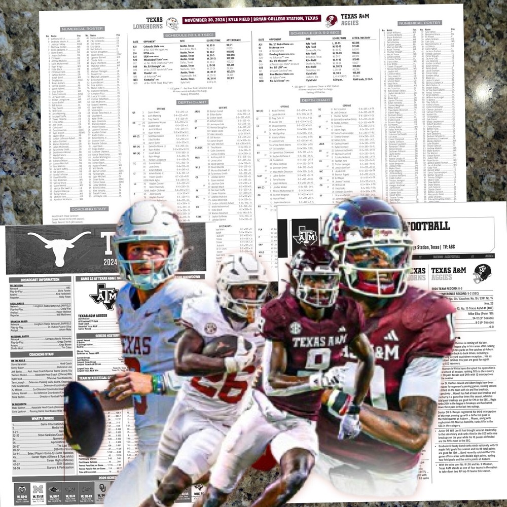 2024 Texas A&M vs Texas - Game Flipcard & Program Notes Football NCAA Nov 30