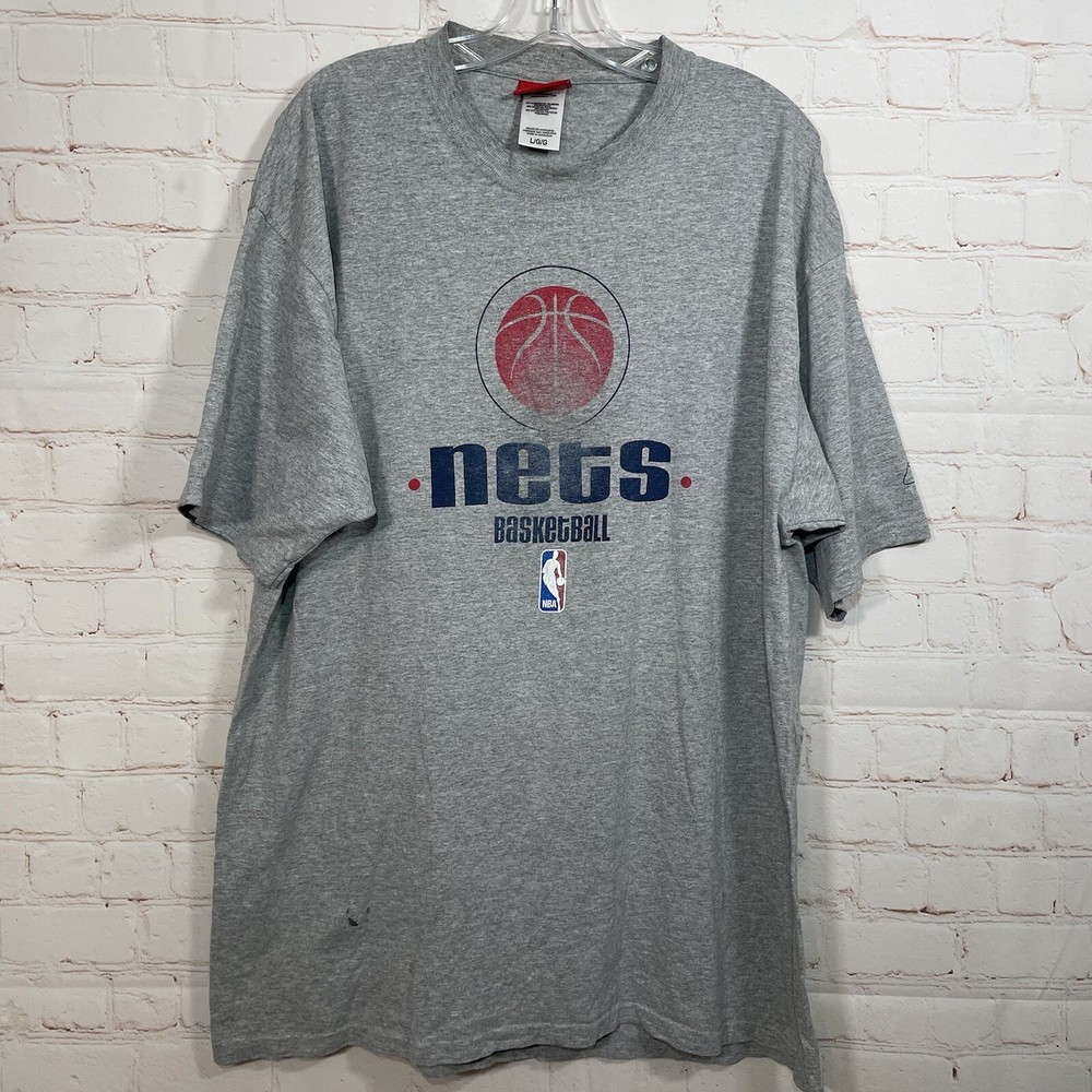 Vintage Reebok New Jersey Nets T Shirt Mens Large Gray Short Sleeve NBA Sports