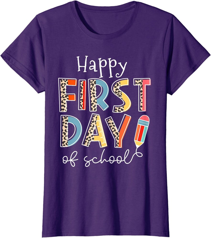 Happy First Day Of School Leopard Back To School Ladies' Crewneck T-Shirt