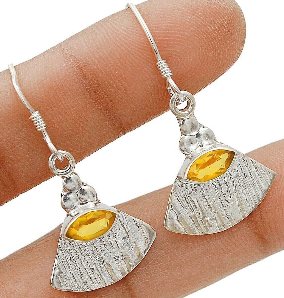 Natural Golden Citrine 925 Sterling Silver Earrings 1.5 Inches Long