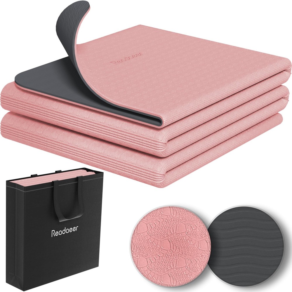 Foldable Yoga Mat for Travel Folding 6mm Thick with Carrying Bag, NonSlip TPE