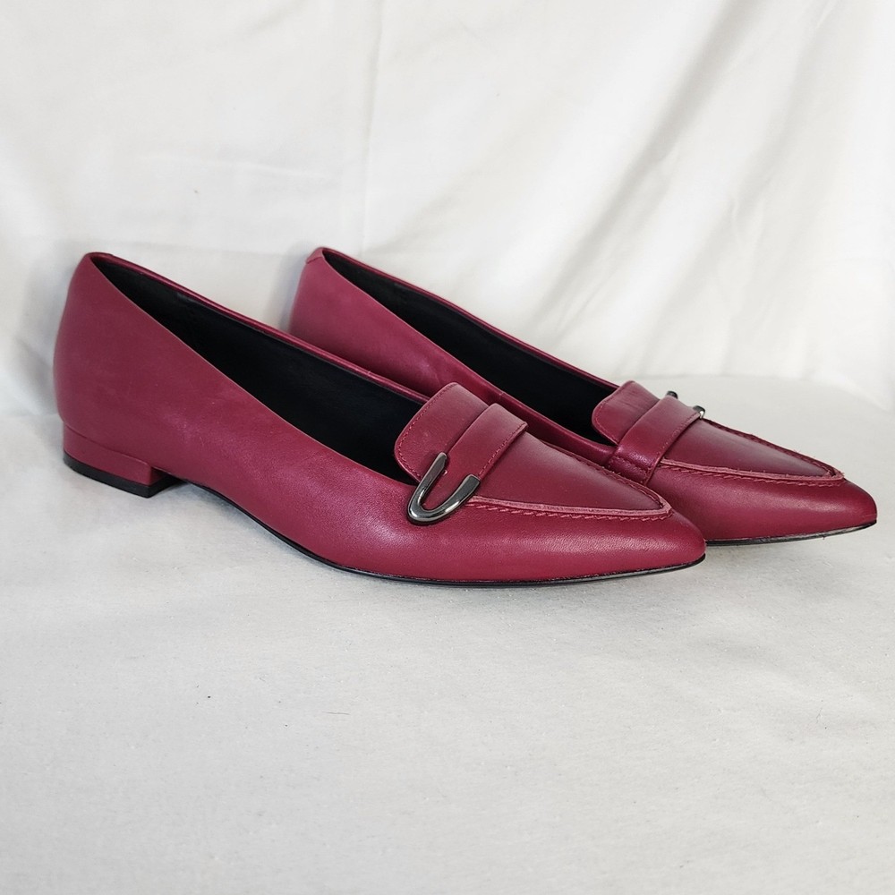 Clarks Loafers Leather Pointed Toe Buckle Accents Dress Shoes Wine Red US 6M