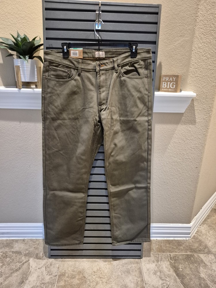 Vintage Stretch Canvas Fleece-Lined Weatherproof Pants for Men 38x29 Regular Fit