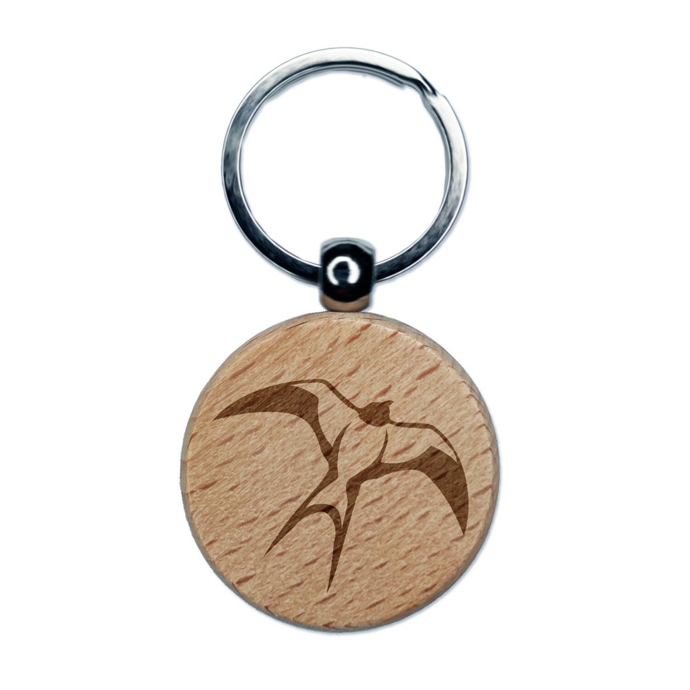 Barn Swallow in Flight Engraved Wooden Keychain Charm Tag
