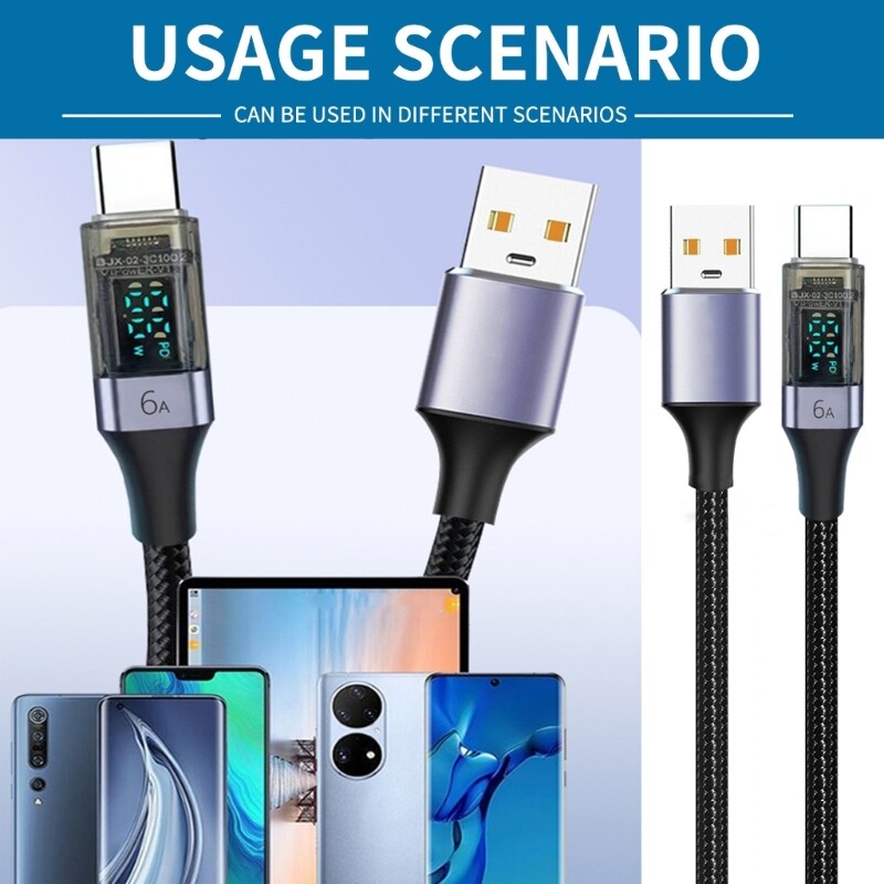Dynamic Power Display USB A to Type C Charging Cable for Fast Charging
