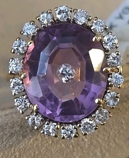 14k Yellow Gold Amethyst And Diamond Ring