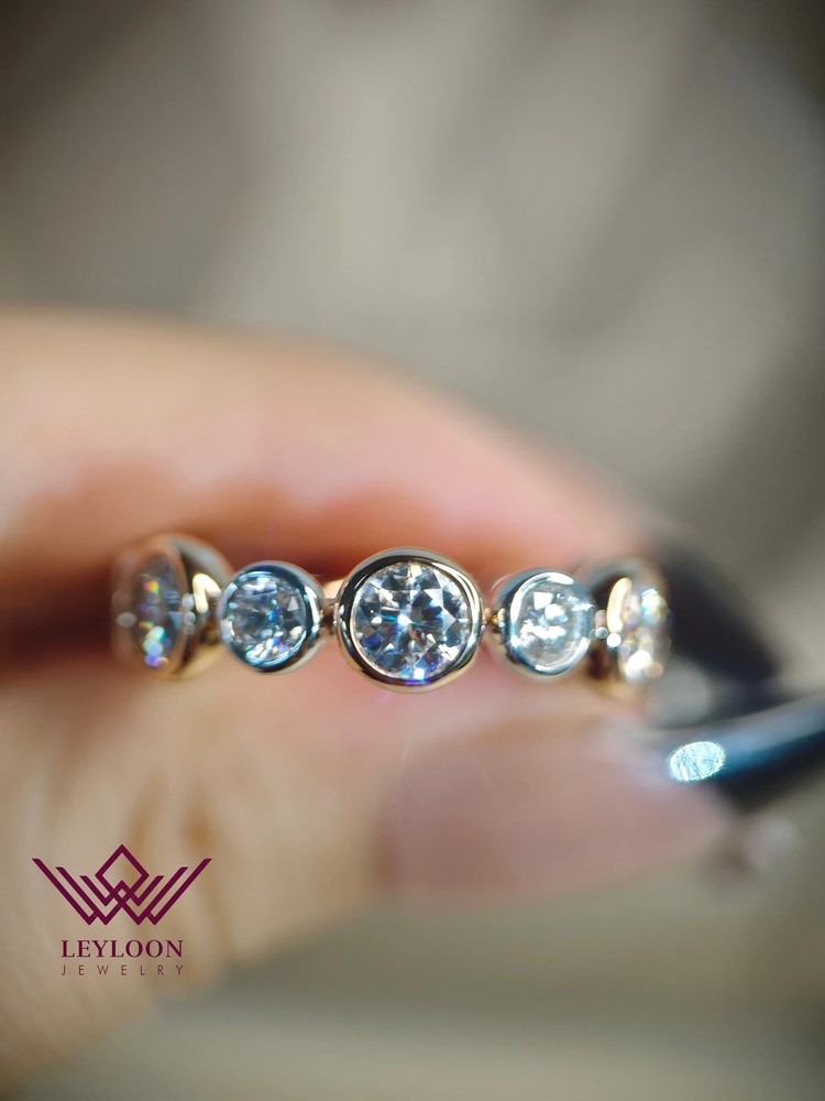 3.4 CTW Bezel-Set Round Moissanite 14K Gold Scalloped Eternity Band  