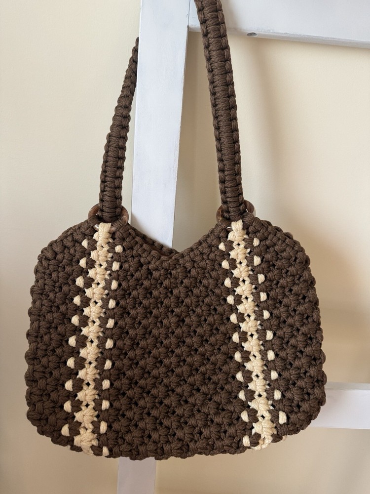 Vintage handmade crochet macrame tote bag never used