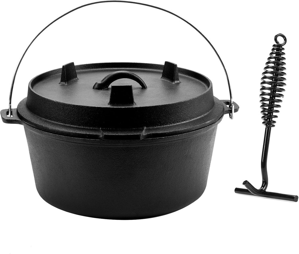 DARTMOOR 9 Quart Pre-Seasoned Cast Iron Dutch Oven with Lid and Lid Lifter