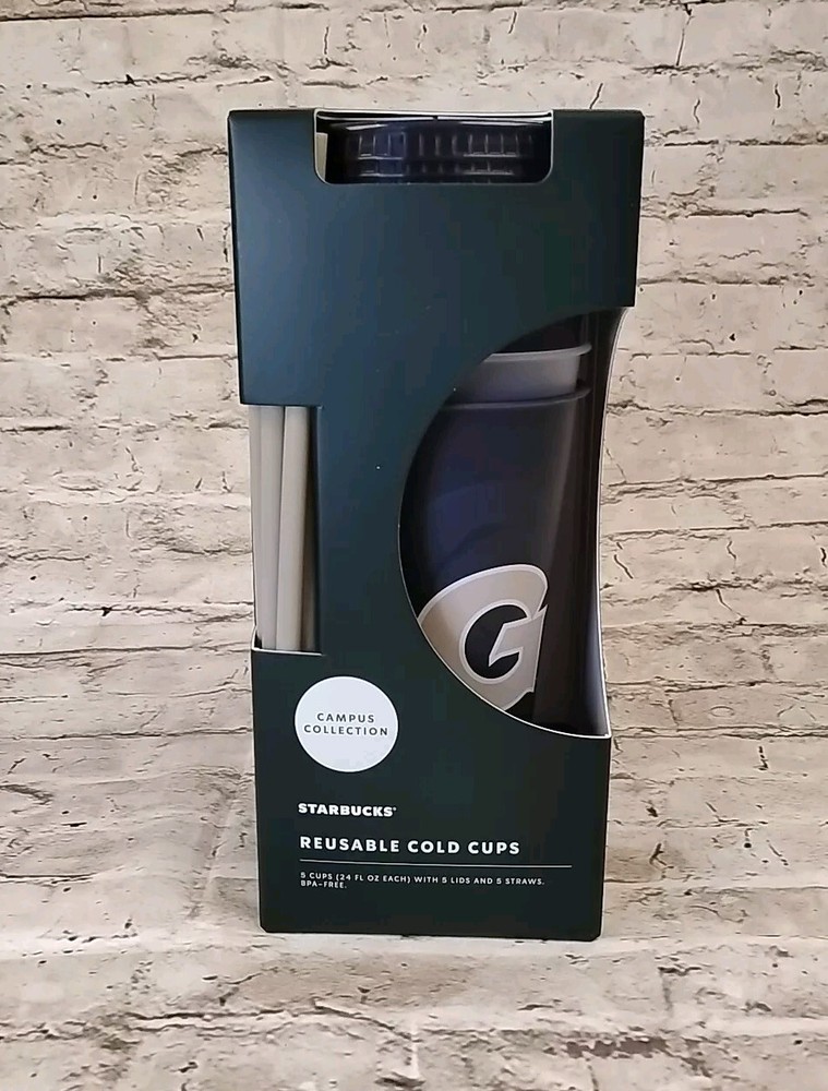 Starbucks Collector Cup 5 Pack GEORGETOWN Reusable 24 Oz Cold Cups Lids Straws