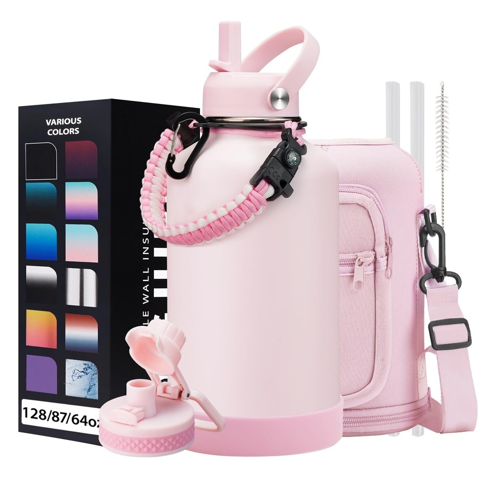 Half Gallon Water-Bottle with Straw - Pop-up Chug Lid (Cold 48H & Hot 24H) 64...