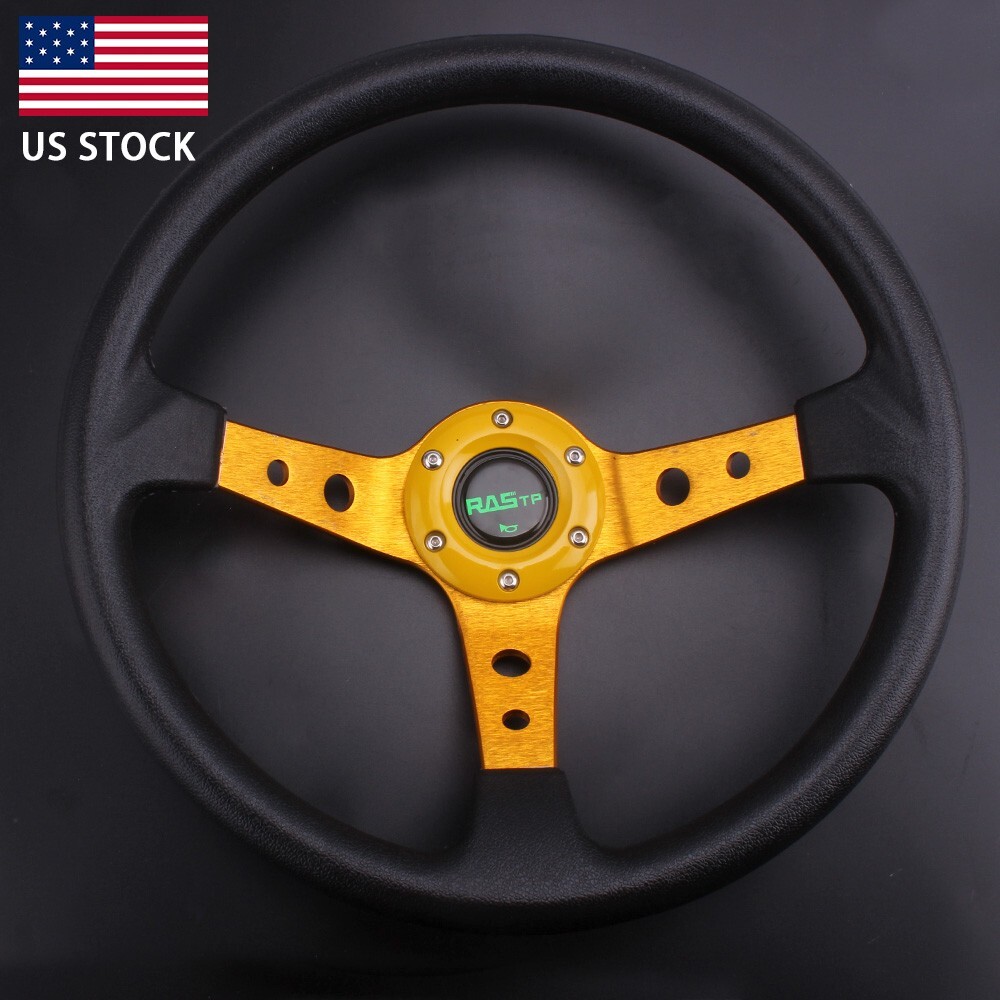 Steering Wheel 350mm 14inch Deep Dish 6 Bolt Aluminum Horn Button Racing