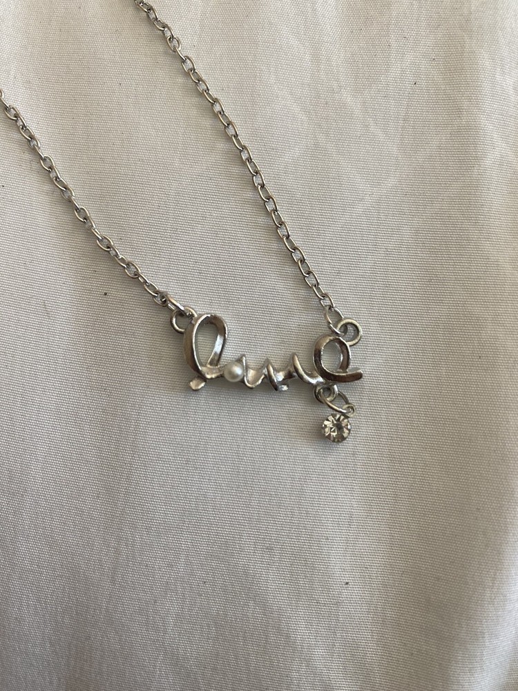 Valentines Day Gift Boxed Ready Silver Love Necklace Scripted Pearl Crystal-image