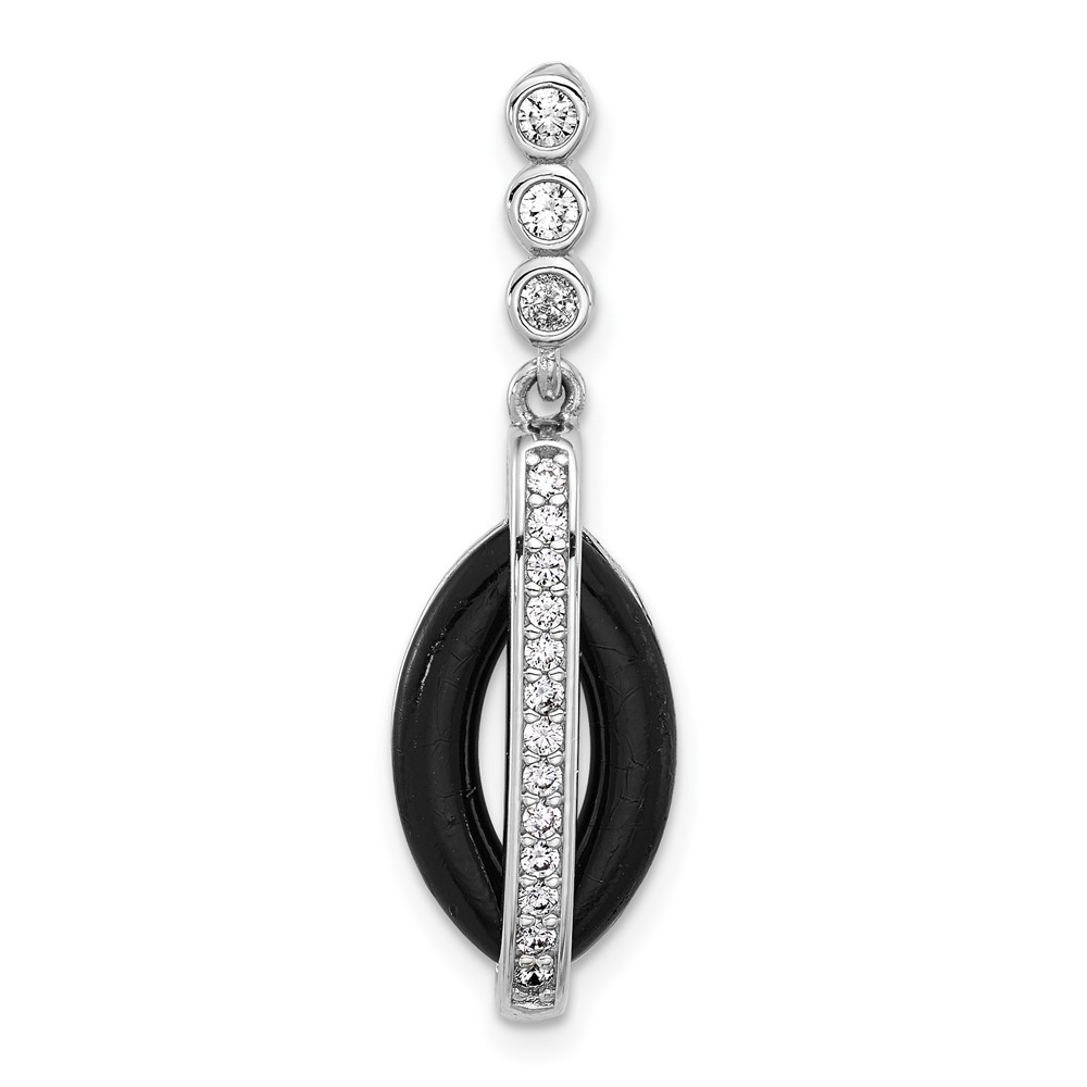 Sterling silver rhodium plated black resin pendant with cubic zirconia