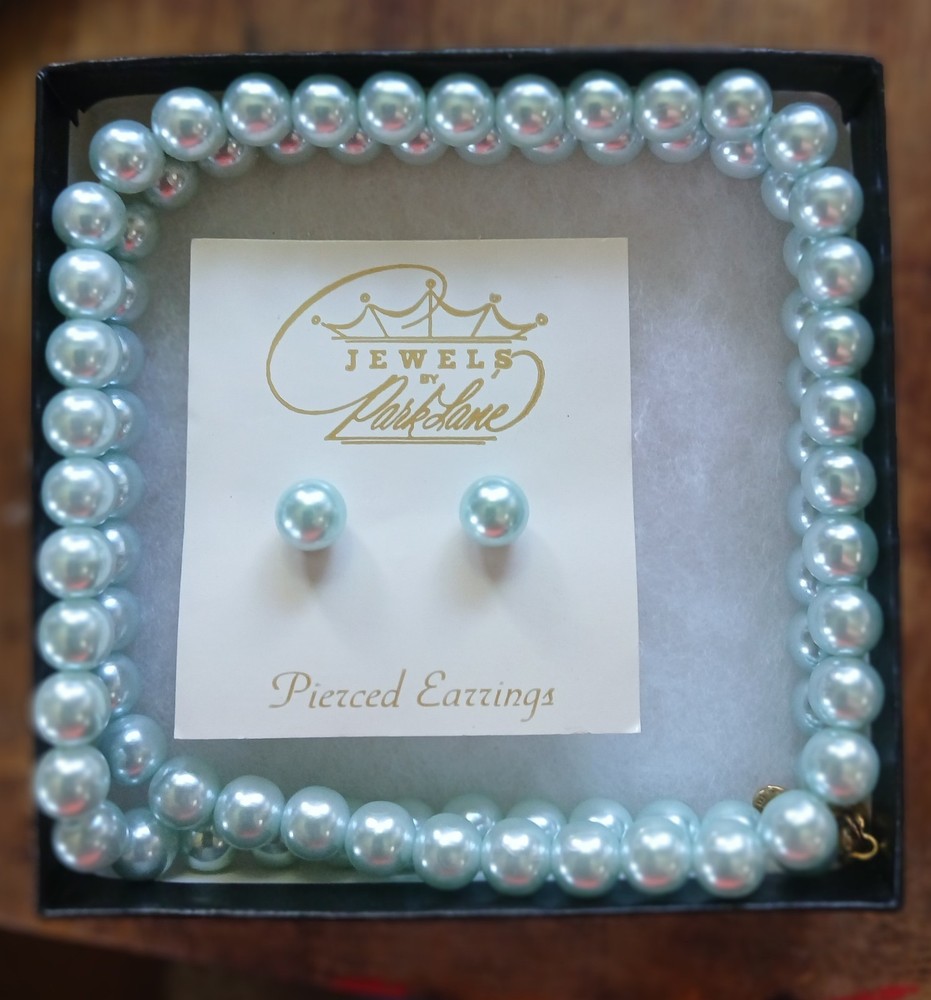 Baby Blue  Pearl  Princess Necklace/Earrings  stud Earrings Beautiful!