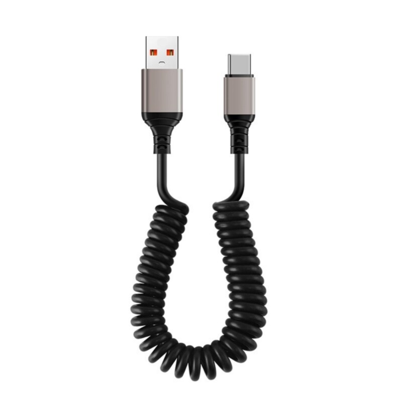 6A Fast Charging USB-C Coiled Cable for Car & Phones