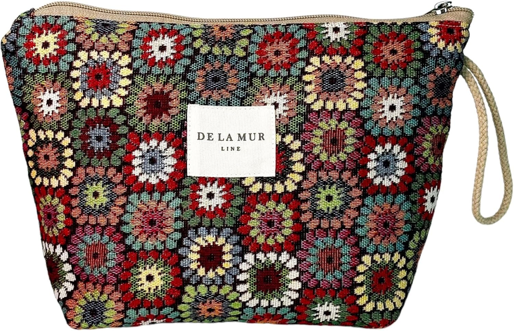 Large floral travel-size makeup bag with spacious compartments for toiletries and cosmetics