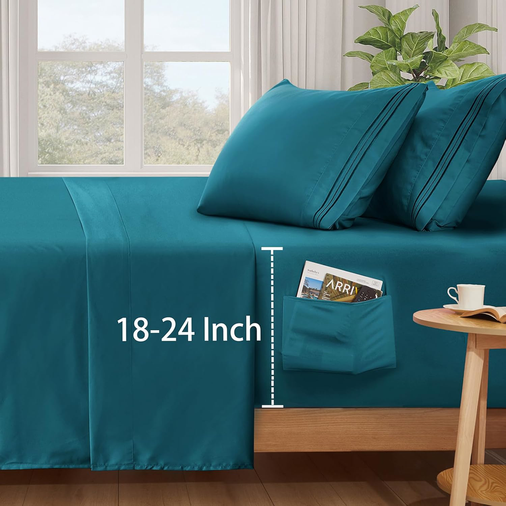 Teal Deep Pocket Queen Sheets Set - 4 Piece 1800 Thread Count Fitted Sheet