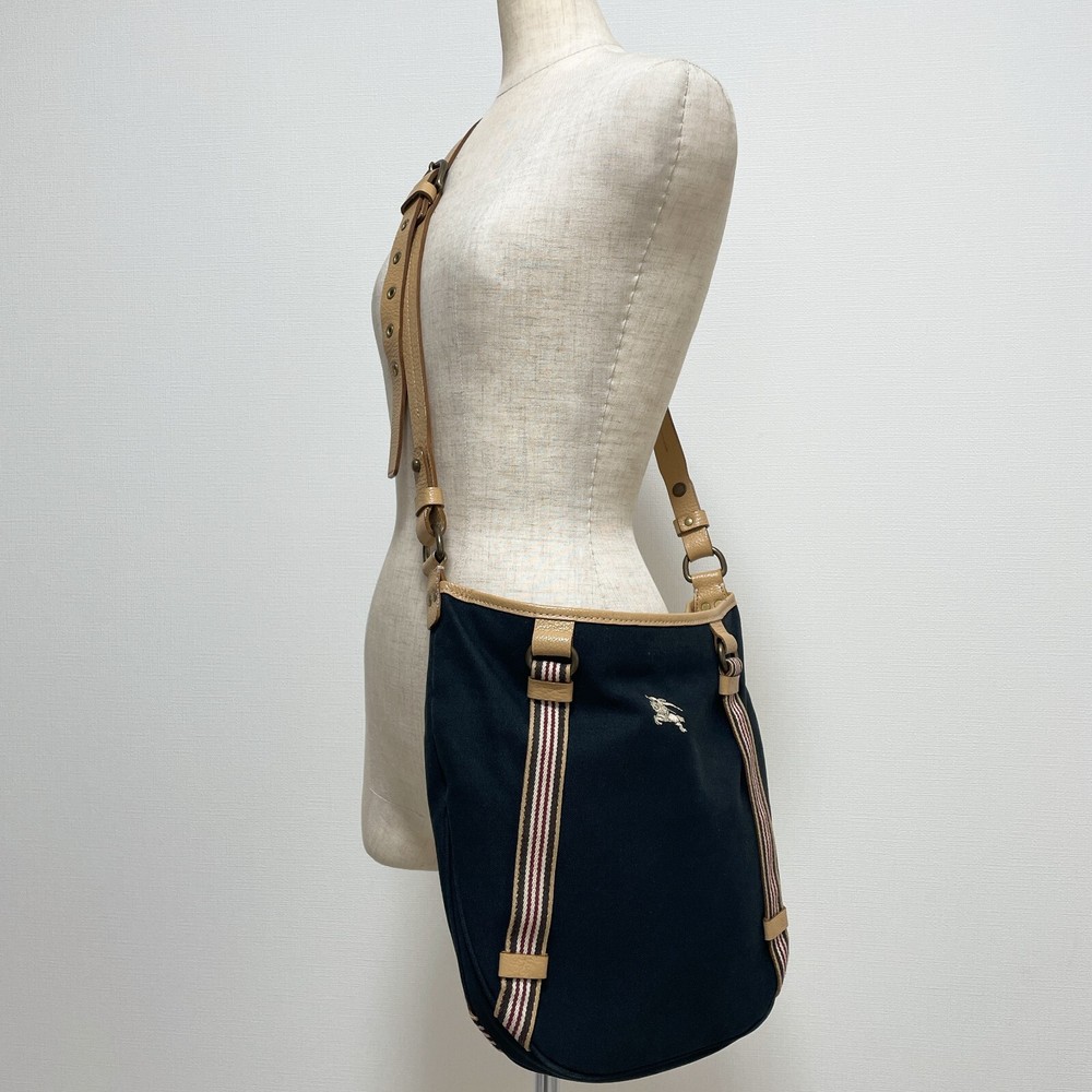 BURBERRY BLUE LABEL Iconic Logo Shoulder Bag Black Canvas W12×H11×D1inch Japan