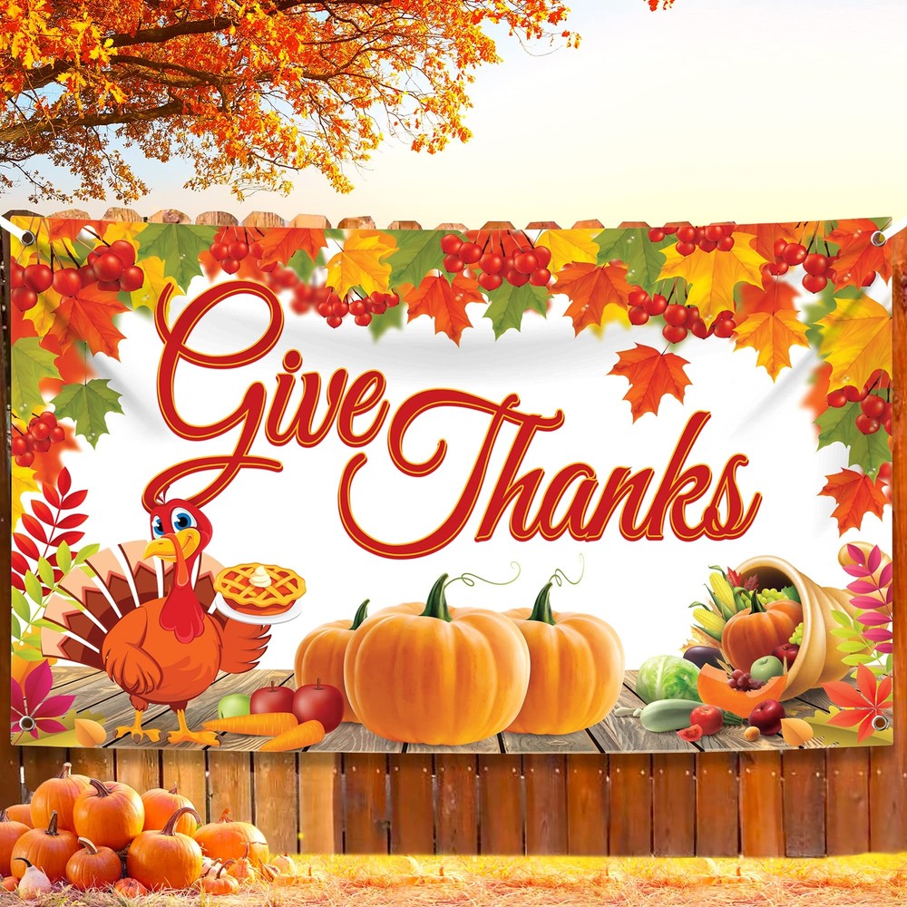 , Give Thanks Banner - XtraLarge, 72x44 Inch | Thanksgiving Backdrop for Than...