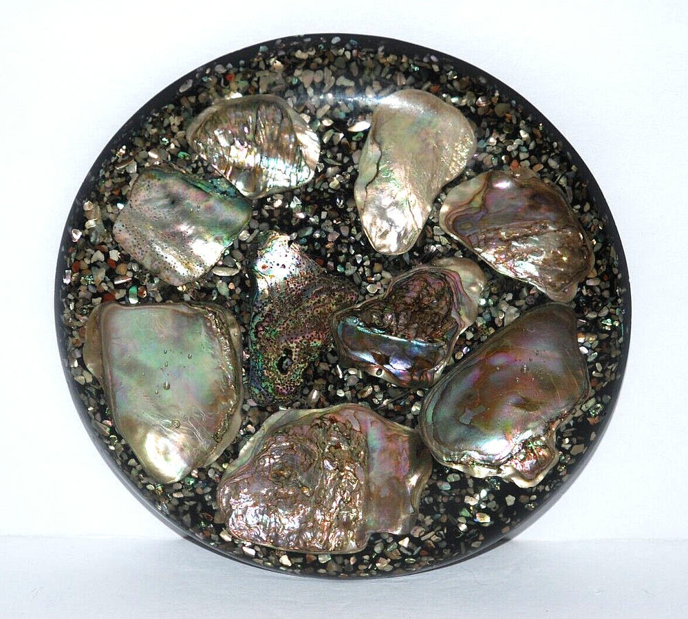 Abalone Seashell Resin Lucite Acrylic Trivet Hot Plate Coaster Footed 6 5/8