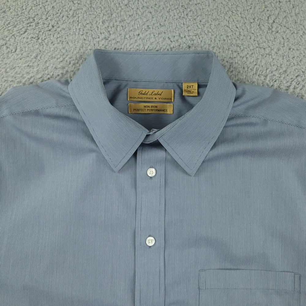 Roundtree & Yorke Dress Shirt Mens 2XT Blue Non Iron Short Sleeve Button Front
