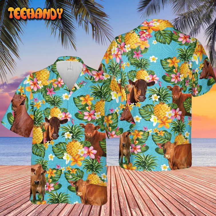 Pineapple Hawaiian Beefmaster Cattle 3D Printed Hawaiian Shirt Design