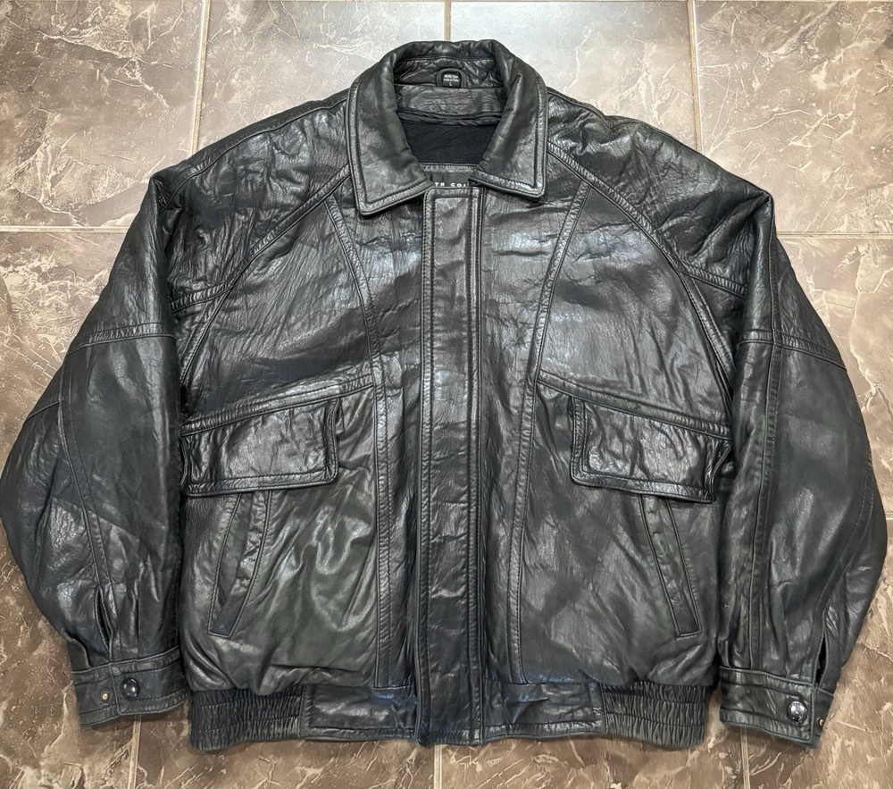 Kenneth Cole Reaction Black Leather Jacket Men Size L