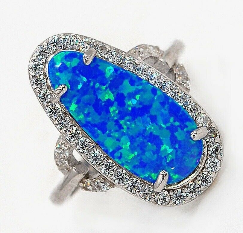 Australian Opal Inlay & Topaz 925 Solid Sterling Silver Ring Jewelry Sz 7 AT1