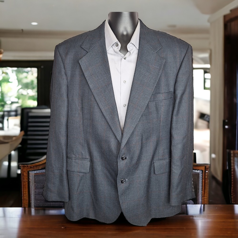 Haggar Sport Coat Blazer Mens 46L Dark Gray Plaid