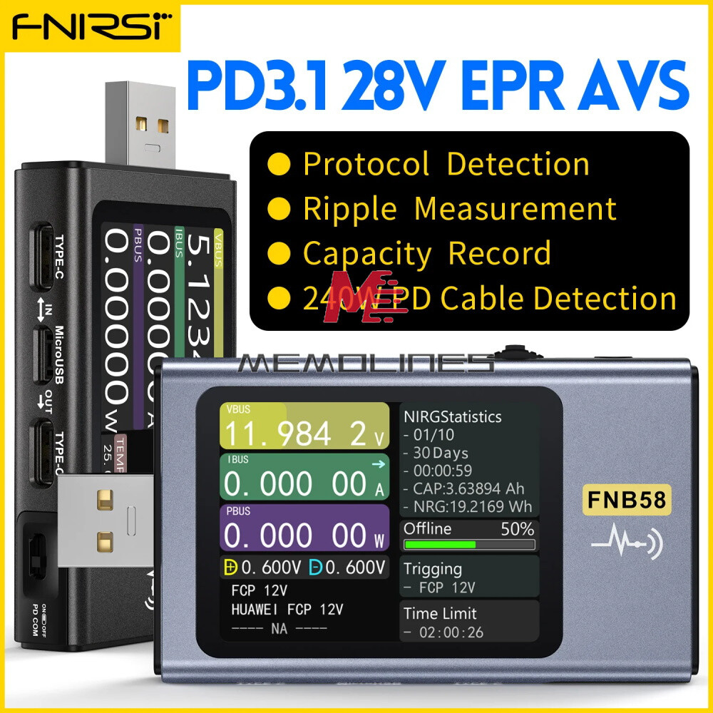 FNIRSI FNB58 USB Voltage Current Meter Voltmeter Ammeter Type-C Fast Charge Test