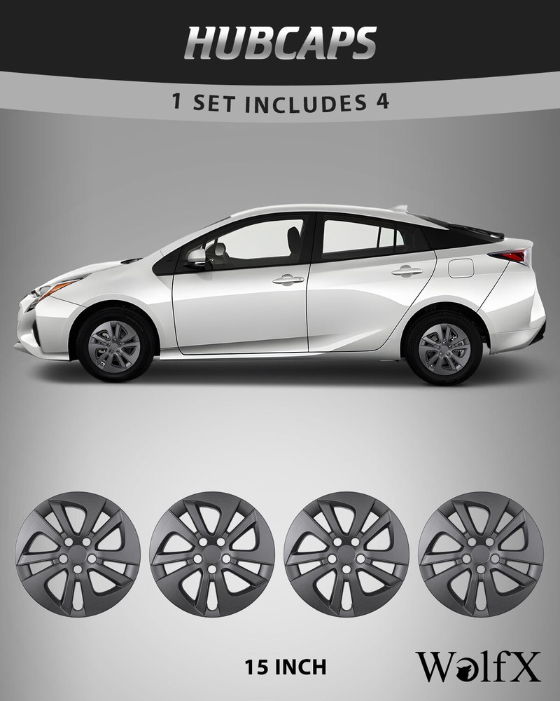 2016-2022 Toyota Prius 15 Inch Matte Black Wheel Covers Hubcaps Replacement