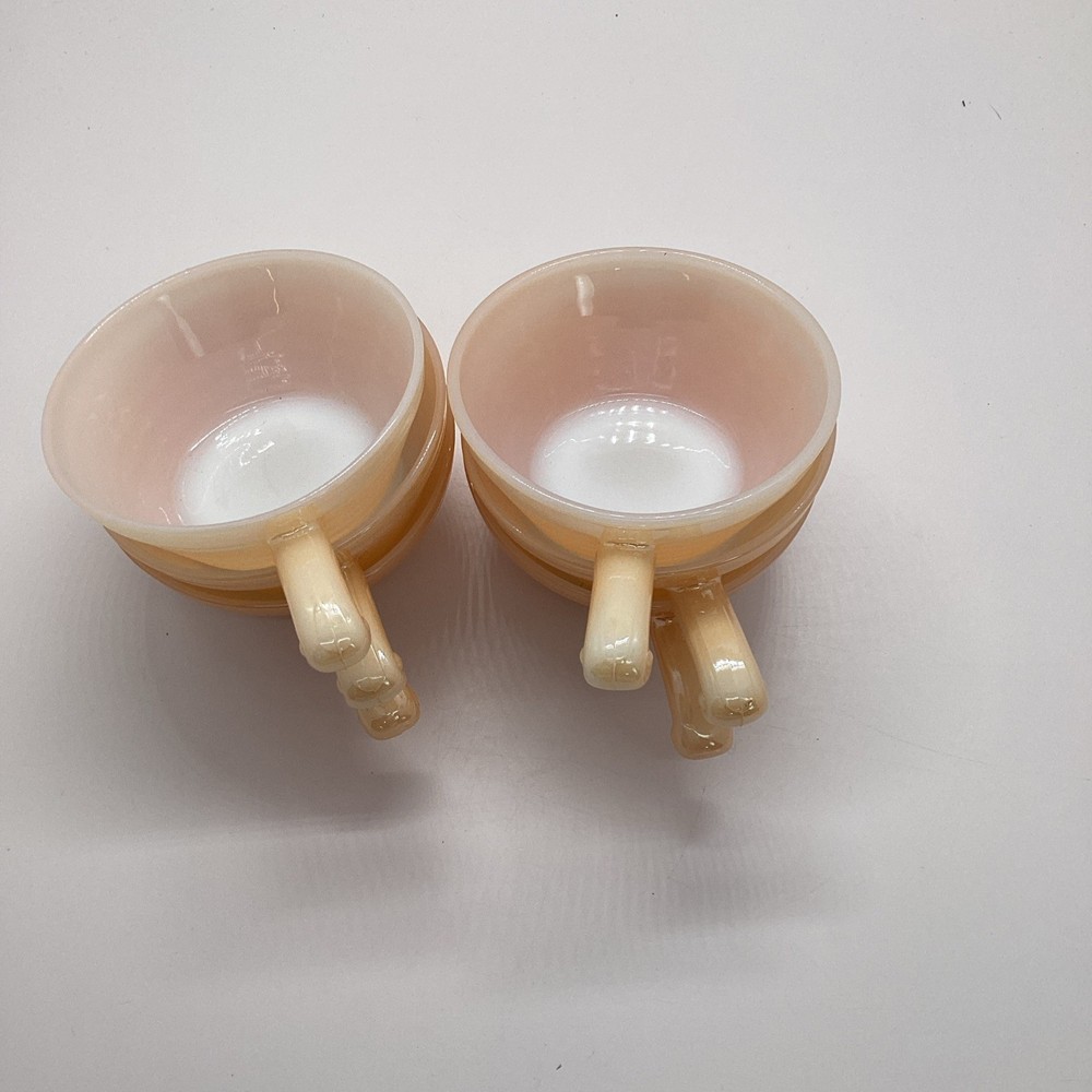Vintage Fire King Peach Luster Beehive Bowls with Handles Made in USA