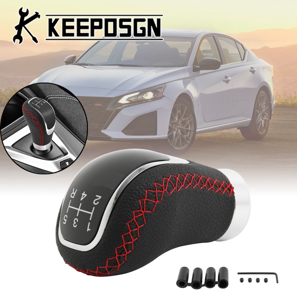 For Nissan Frontier Manual Car Gear Shift Knob 5 Speed Leather Protect Black Red