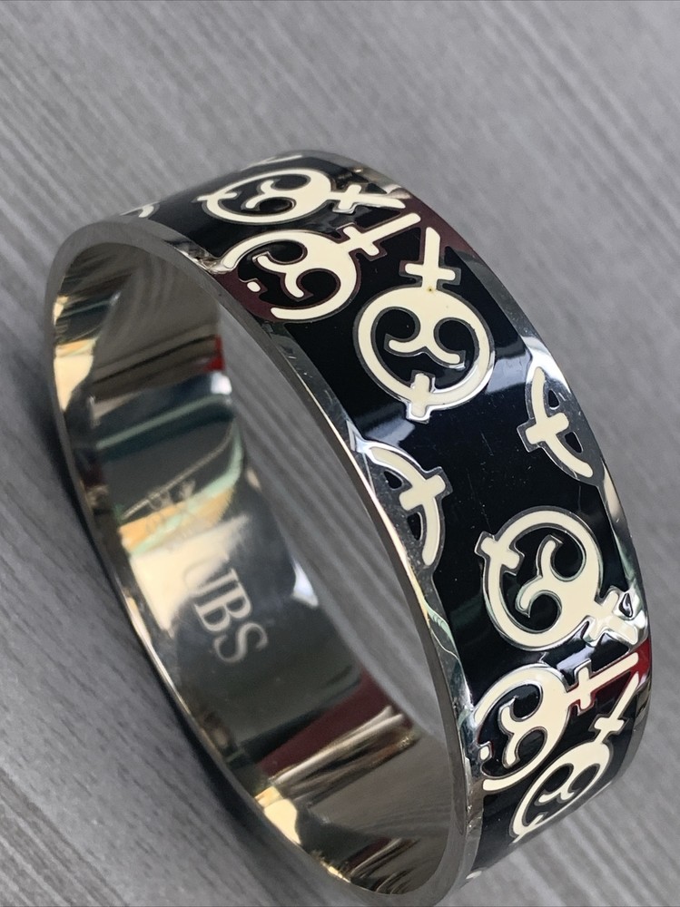 Vintage Black Enamel Bangle  cuff bracelet Signed UBS